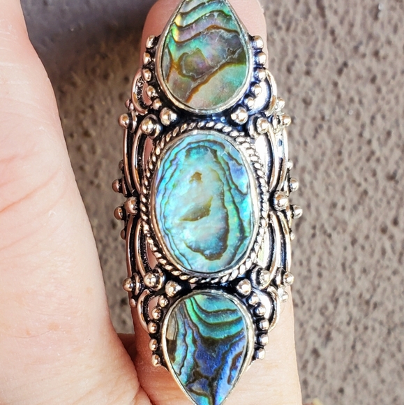 New Amazing Abalone Shell 925 Silver Statement Ring. - Picture 12 of 16